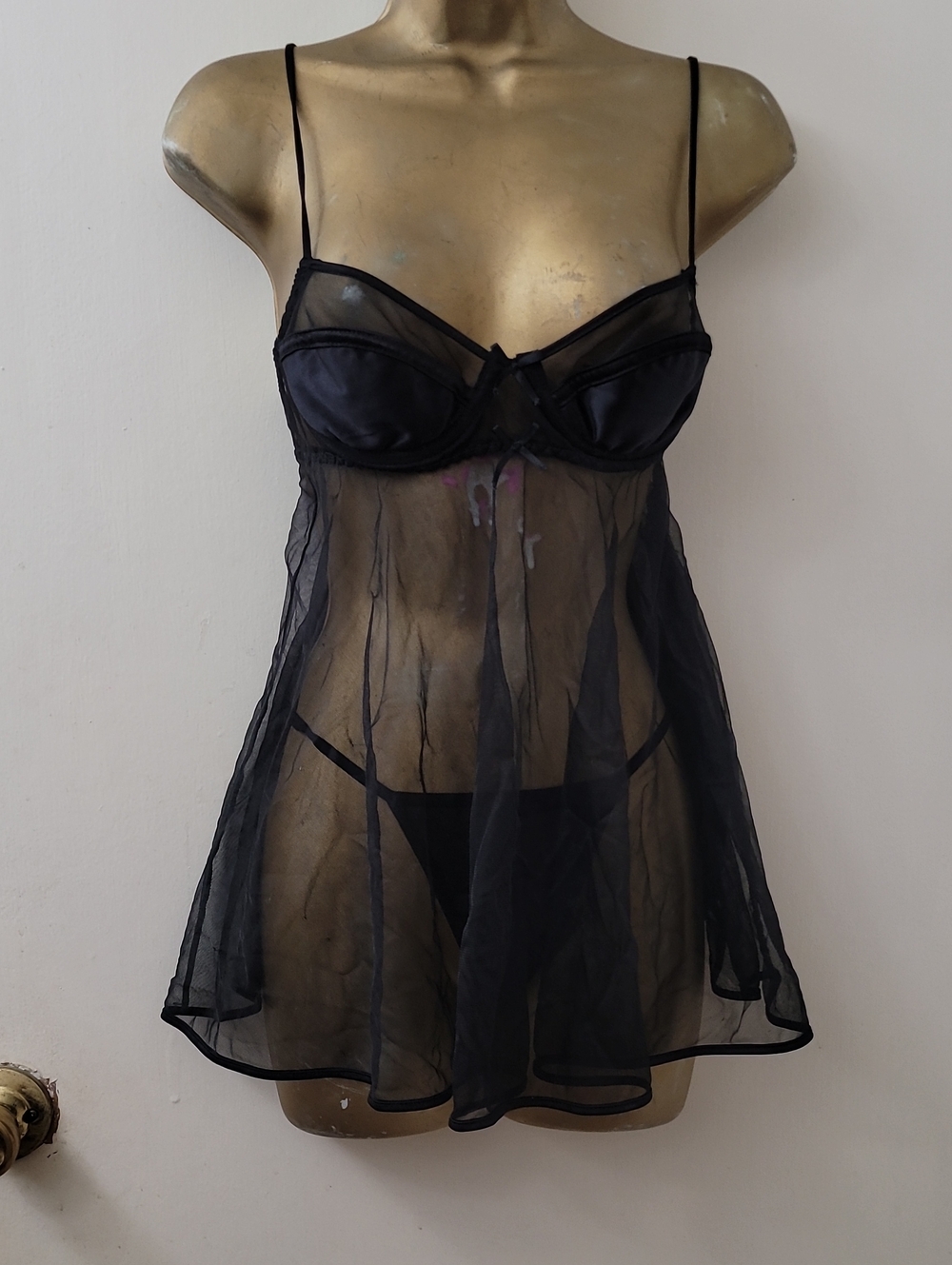 Sheer Black Babydoll Nightdress with Matching Thong